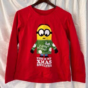 Despicable Me Minion Christmas Holiday Graphic Long-sleeve Tee (Junior XL)